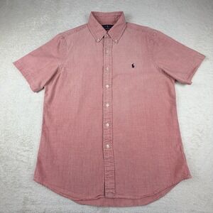 Ralph Lauren Classic Fit Seersucker‎ Short Sleeve Button Down Shirt Pink Size M